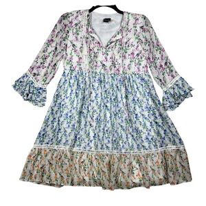 Maison Tara Floral‎ Tiered Dress Women's Size 4 Boho Chic Gardencore Cottagecore